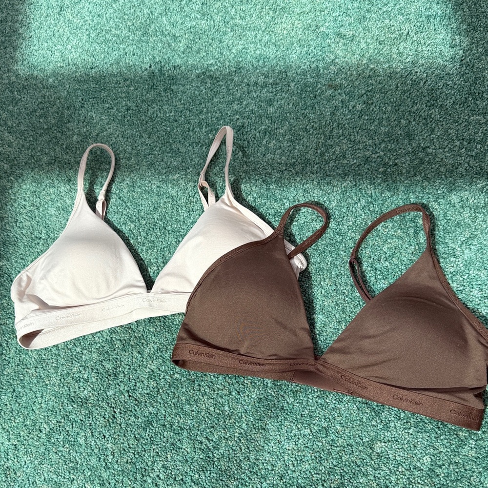 Calvin Klein Triangle Bralettes in Cream and Brown